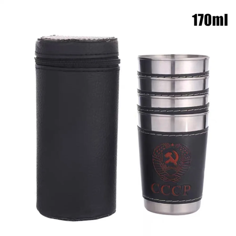 1set Outdoor Travel Stainless Steel Cups Mini  Practical  Set Glasses For Whisky Wine Cup With Leather Cover Bag 30/70/170ml