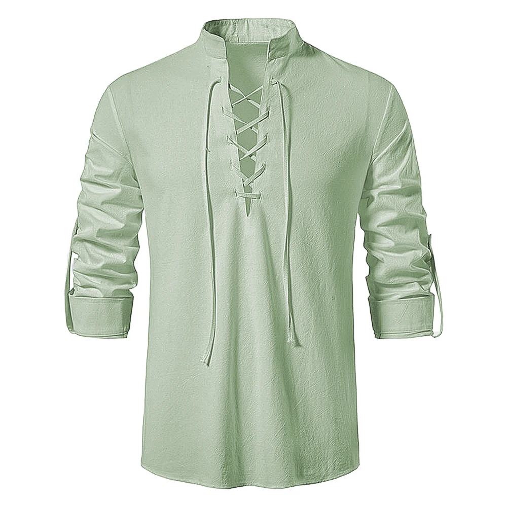 Nieuwe heren casual blouse katoen linnen shirt tops met lange mouwen tee shirt lente herfst schuine sluiting vintage yoga shirts - afbeelding 1