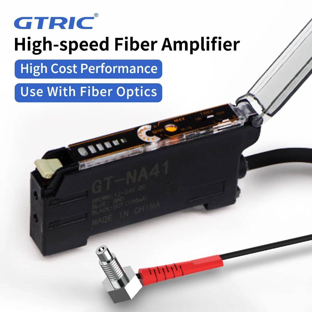 GTRIC Industrial Fiber Optic Sensor Amplifier Complete Set M3 M4 M6 1-2M Cable PNP Digital Display Optical Photoelectric Switch