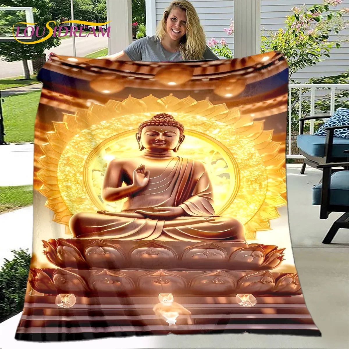 3D Buddha Sakyamuni Guanyin Bodhisattva Blanket Buddhism Faith Religion Soft Home Blanket Pray Bedroom Beds Sofa Cover