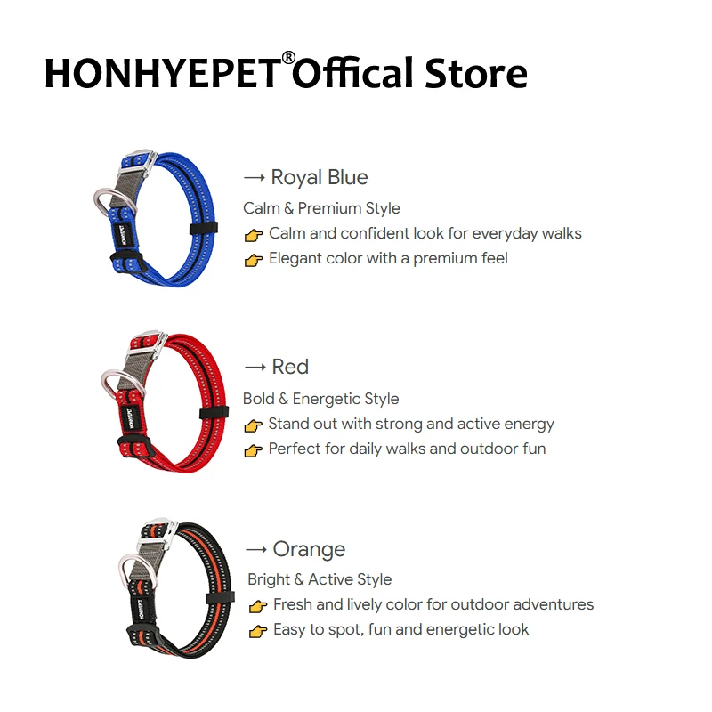 Collier pour chien réglable en nylon Honhyepet pour chiens de petite, moyenne et grande taille, collier pour animaux de compagnie durable et confortable pour la promenade, l'entraînement, les activités de plein air et l'usage quotidien HC7101