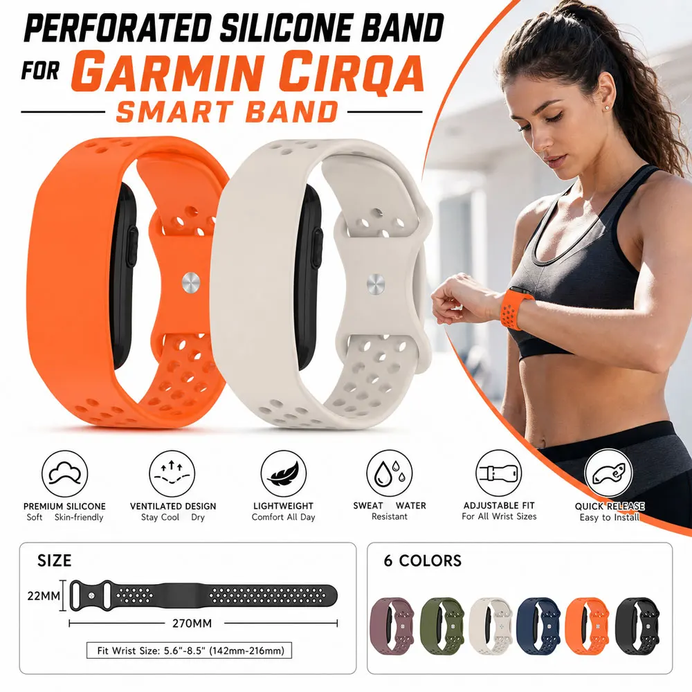 Silicone Wristband for Garmin Cirqa Smart Band Lightweight Breathable  Fitness Tracker Replacement Band for Garmin Cirqa Band