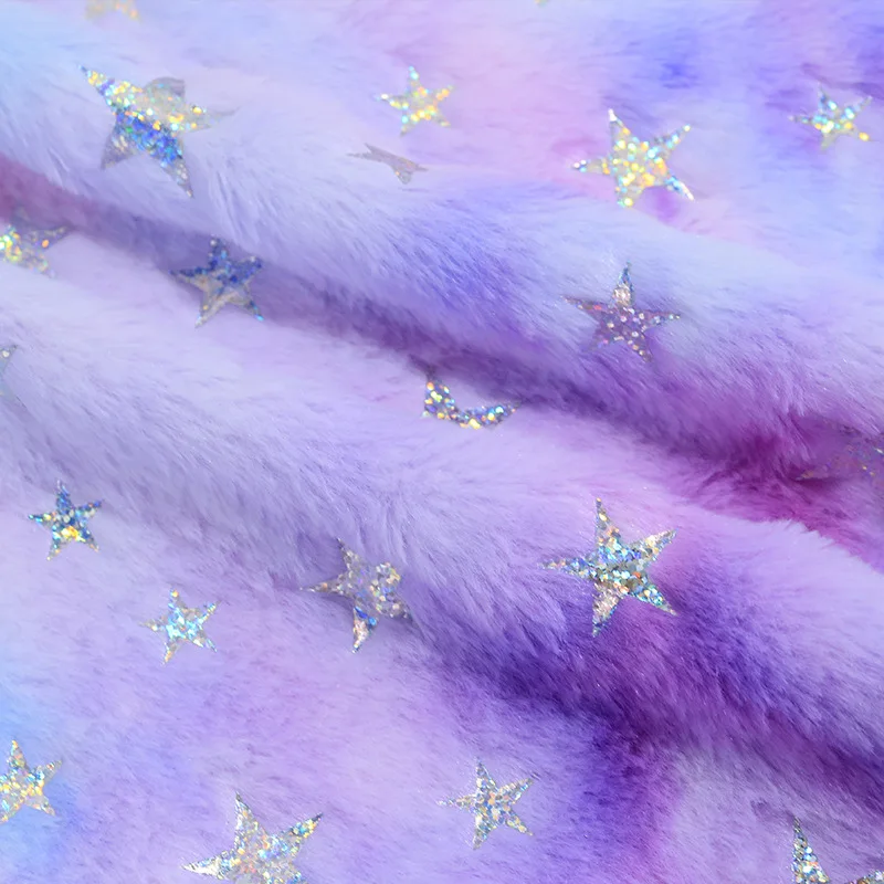 50x45cm Tie Dyed Laser Silver Gilded Star Colored Rabbit Hair Flannel Fabric For Home Wear Pillows Handmade DIY Toy Fabric 20765