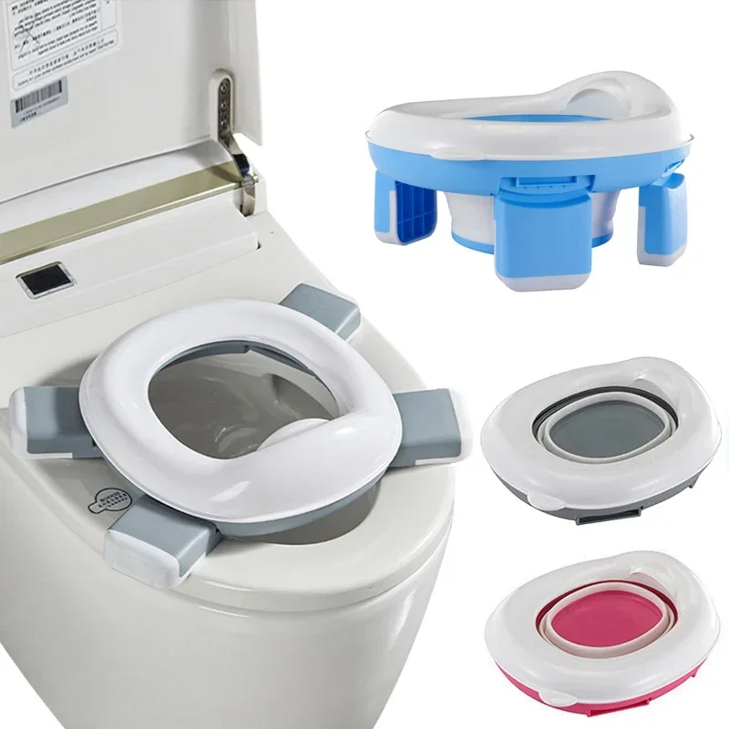 Reise-Toilettensitz 3 in 1, blau, zusammenklappbar, Baby-Urin mit Taschen, Babytopf, tragbarer Baby-Urin aus Silikon, Trainingssitz
