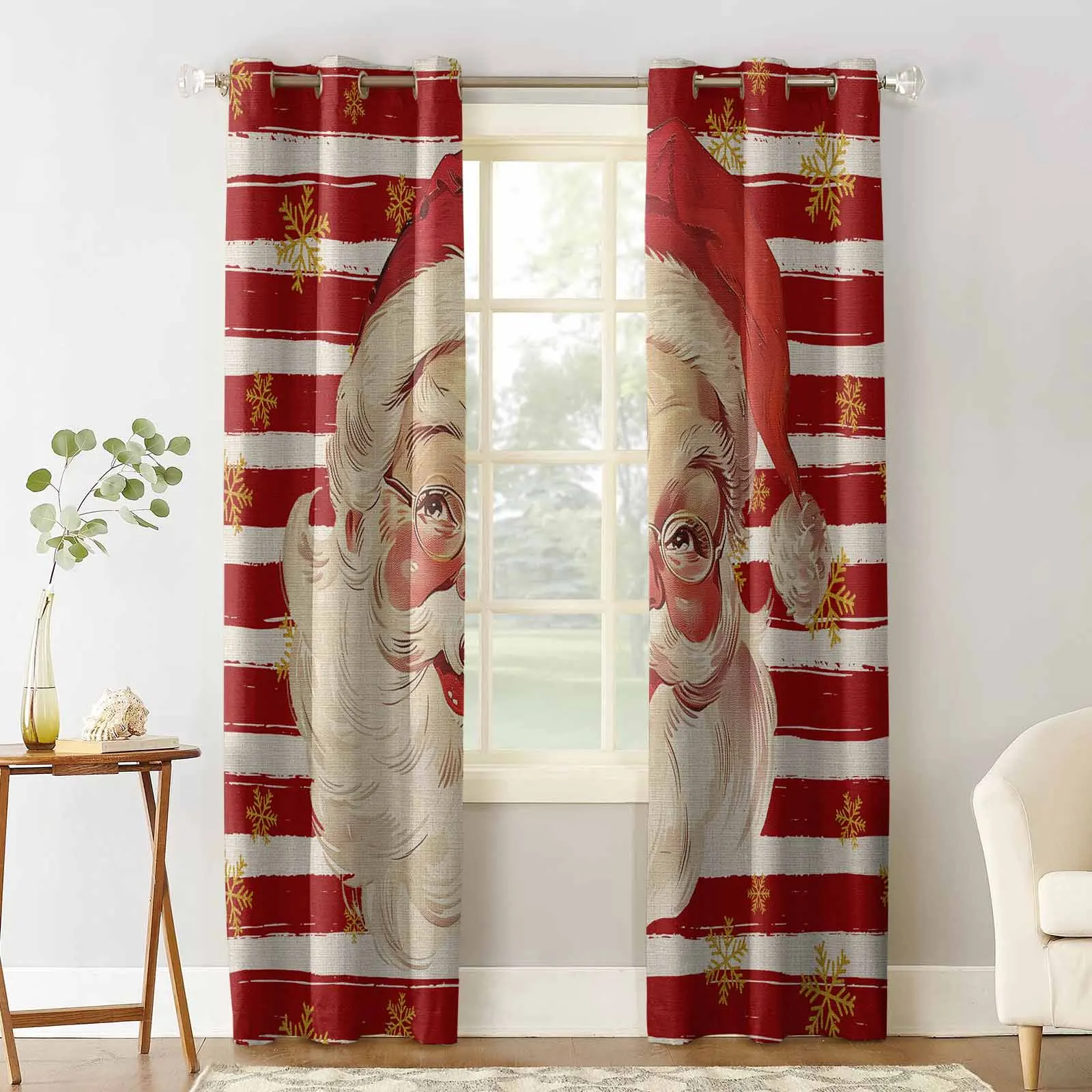 Christmas Santa Claus Watercolor Snowflakes Curtains For Kitchen Bedroom Window Treatment Curtains For Living Room Home Decor