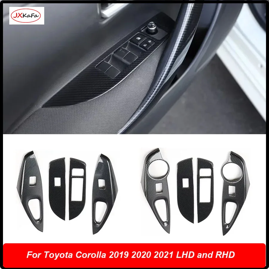 

For Toyota Corolla 2019-2021 LHD and RHD Car Door Armrest Window Lift Switch Cover ABS Stickers Interior Accessories Styling 4pc