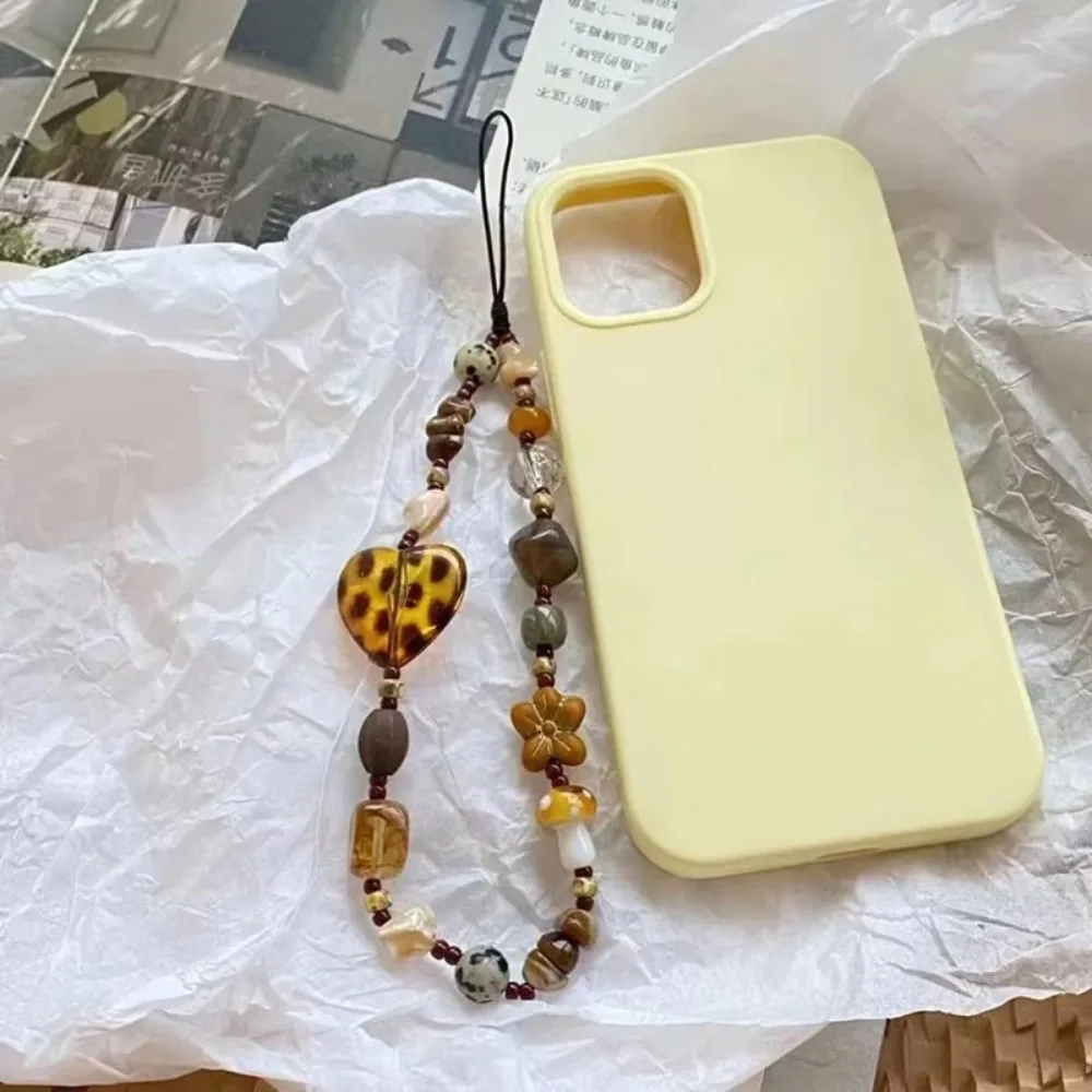 

Cute Retro Phone Chain Rope Resin Leopard Heart Beaded Hanging Cord Bag Pendant For Girl Woman