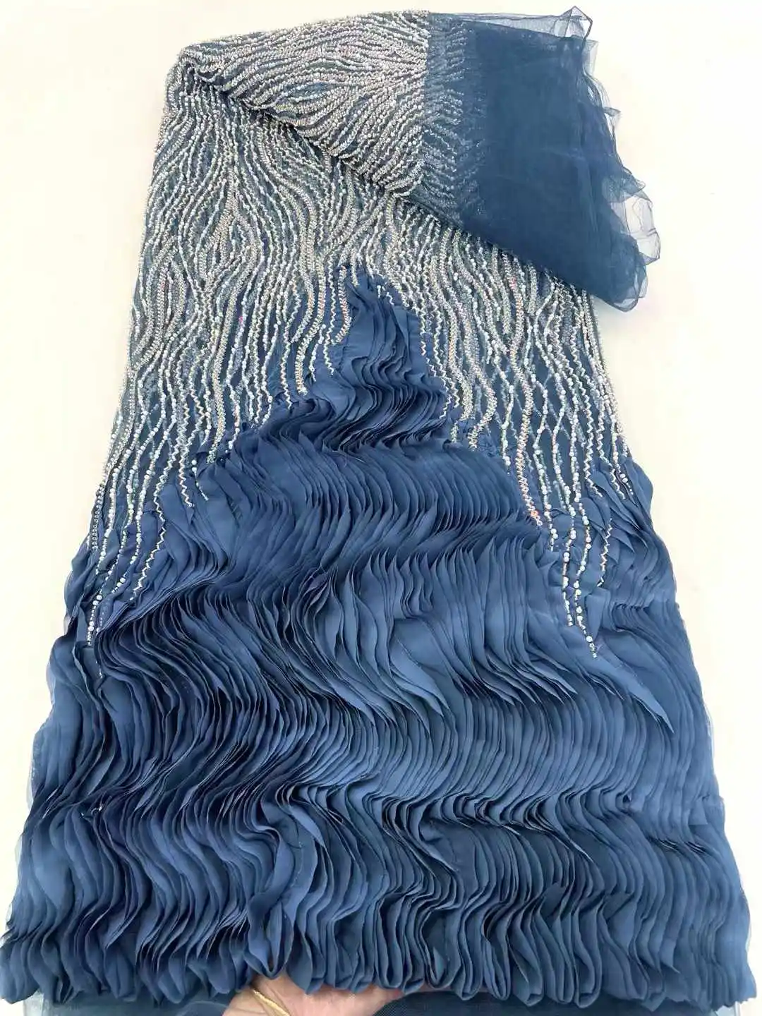 Tela de encaje de malla con cuentas francesas para mujer, lujoso vestido de tul nigeriano, encaje de lentejuelas africanas, costura de vestido de noche