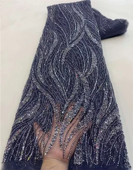 奢華彩色繩編蕾絲尼日利亞水溶性蕾絲布料,附寶石裝飾,2025 高品質非洲吉普爾繩編蕾絲布料 10 最佳銷售 奢華蕾絲 - №4