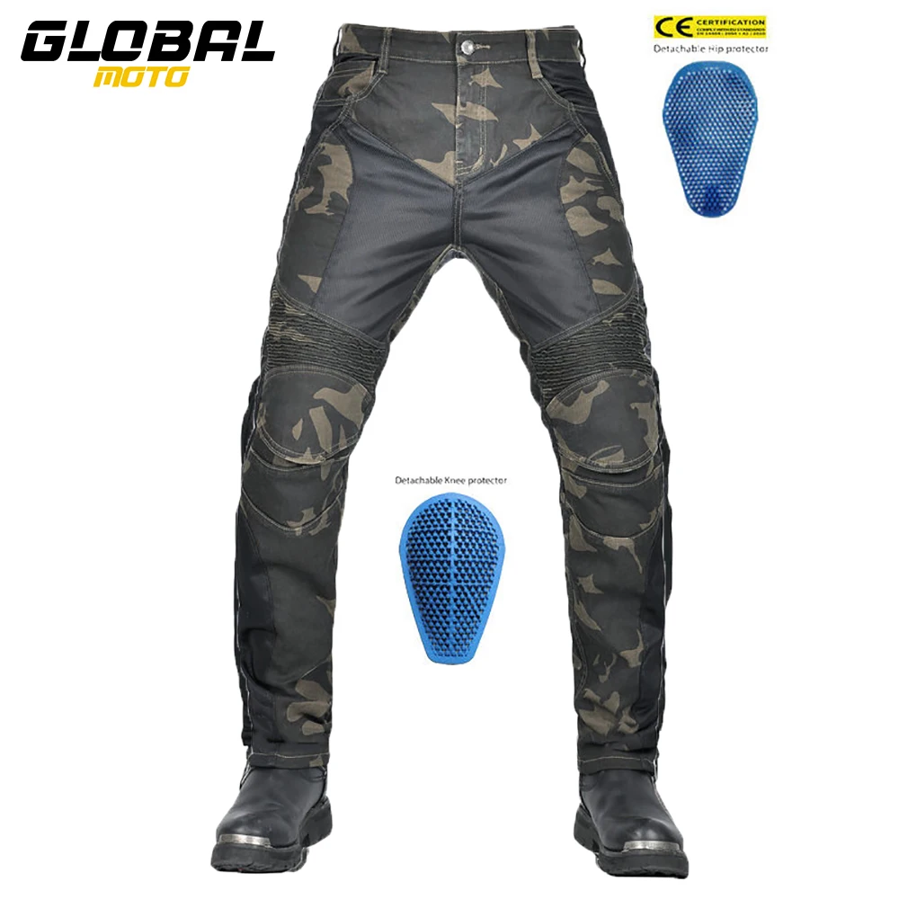 VOLERO Retro Motocross Pants Multi Pocket Camouflage Motorcycle Pants Windproof Moto Cargo Pants Removable Protective Gear