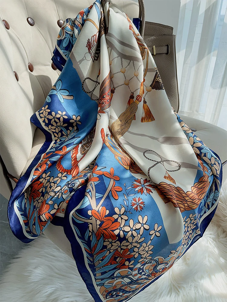 Hem Silk Scarf Luxury Brand Designer Brand Women Summer Shawl Square Bag Bandana 110CM Mulberry Rolling Folded Hijab