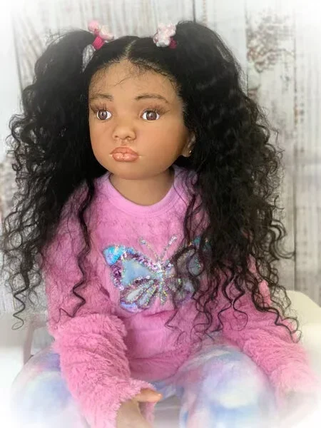 Customized Limited Supply 41inch Reborn Baby Aloenka With Hand-Rooted Hair DIY Part Dark Skin Painted Kits