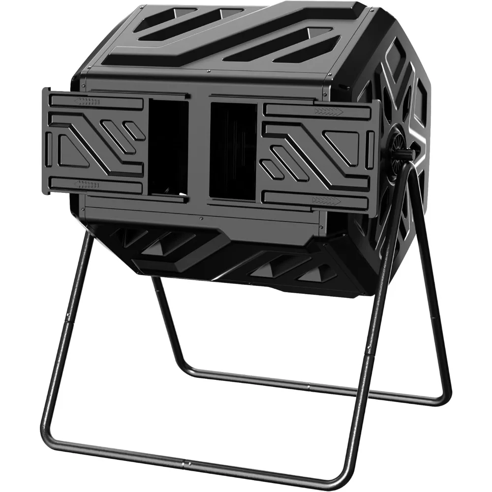 

Outdoor Compost Tumbler Dual Chamber 43 Gallon Fast Assembly Composting Bin with Gardening Gloves