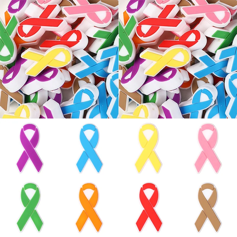 10/20Pcs Silicone Beads Red And Blue Ribbon Focal Beads Jewellery Making DIY Keychain Beaded Pen Bracelets Jewelry Accessories