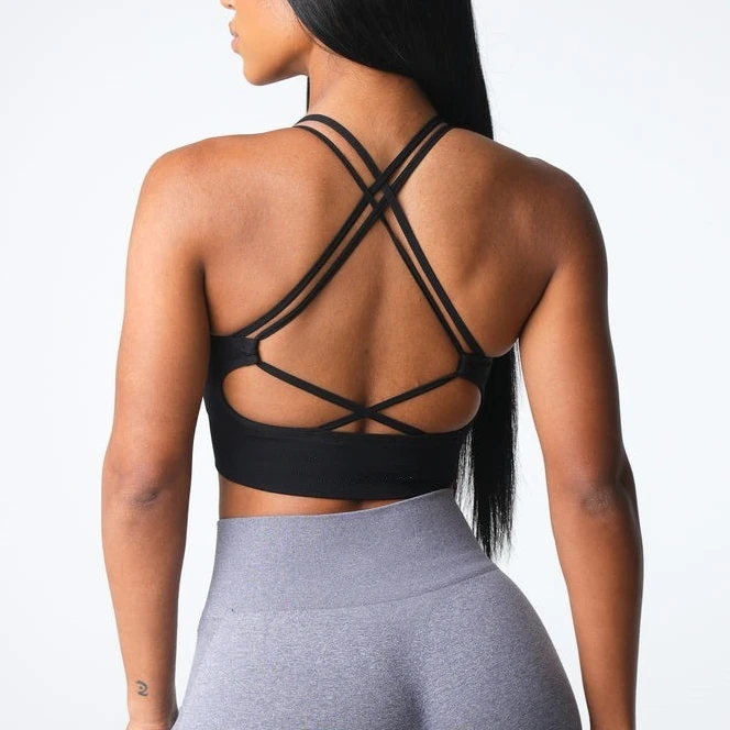 New Virtue Seamless Sports Bra for Women Backless Yoga Top Bra Workout Gym Crop Top Open Back Strap Bras