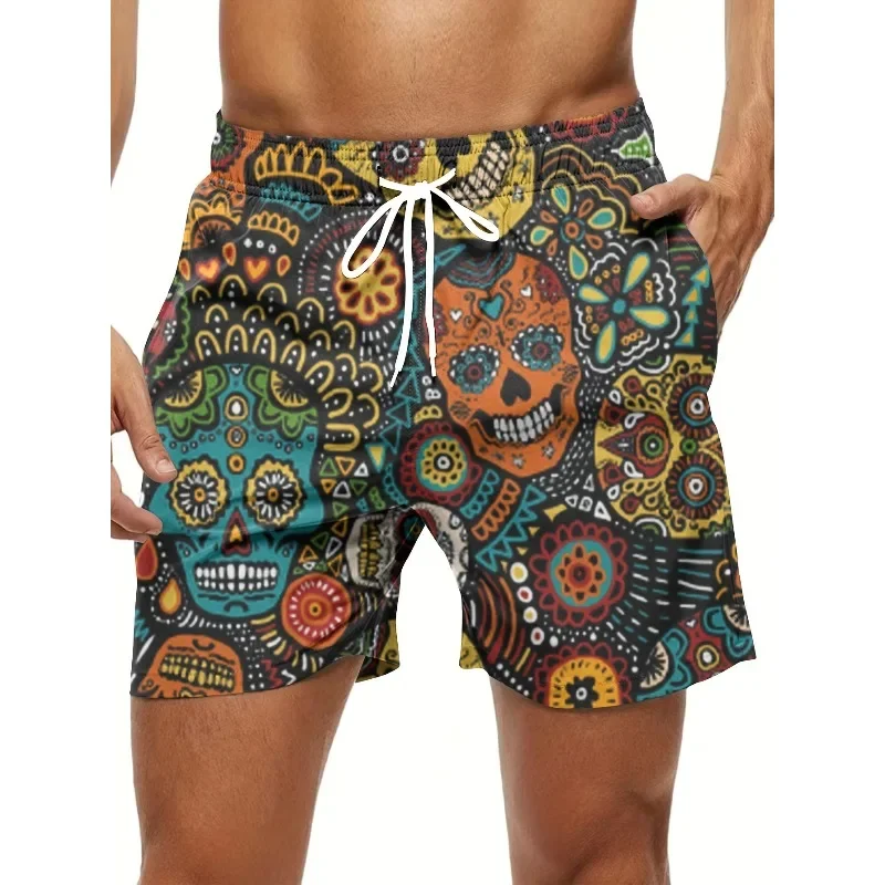 

Men's sports shorts with side pockets, lace-up design elastic waist, seaside beach vacation wearDV