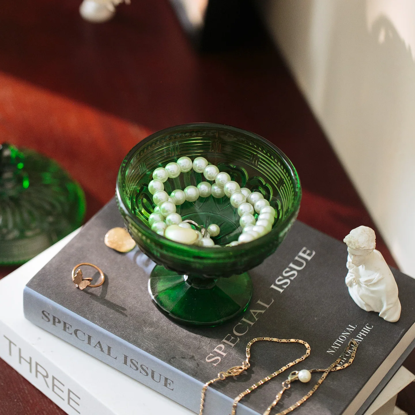 Emerald Green Glass Storage Box with Lid Retro Household Living Room Toothpick Storage Jar Female Bedroom Jewelry Container