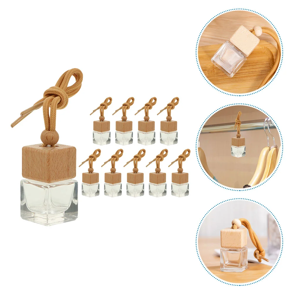 10 Pcs Empty Wooden Bottle with Square Lid Refillable Car Air Freshener Essential Oil Diffuser Syrup Perfume Bottles Glass Man