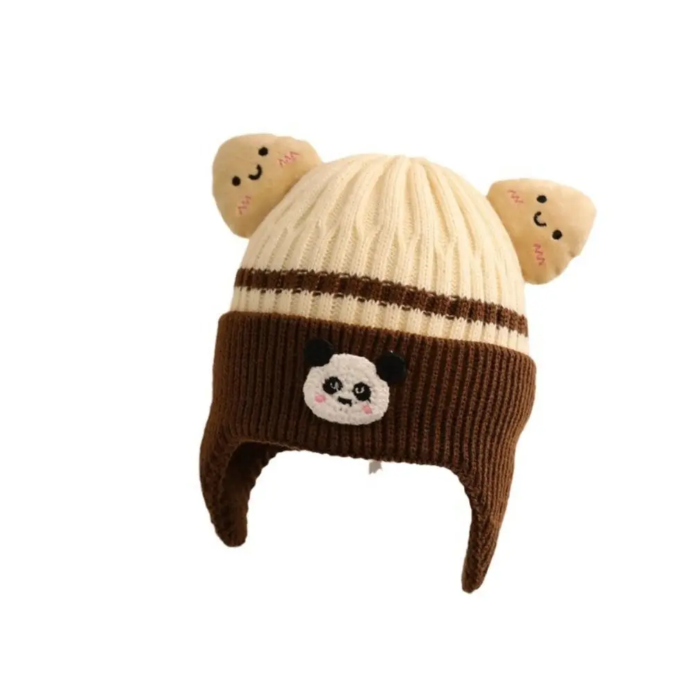 

New Cute Little Bear Warm Hats Windproof Autumn Winter Ear Protection Hats Cold Proof Solid Color Knit Hats