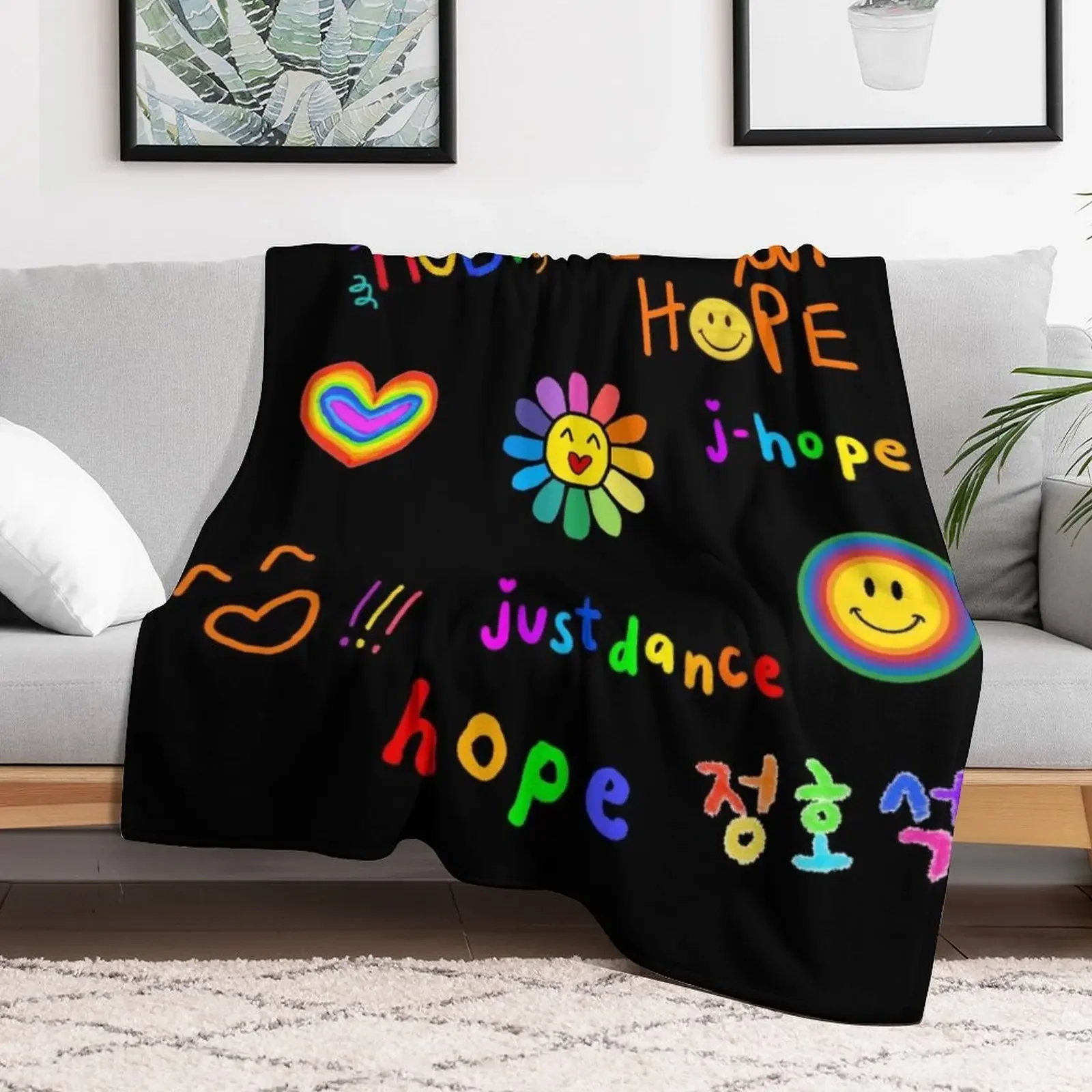 jhope rainbow Throw Blanket Picnic Retros Sofa Quilt Blankets