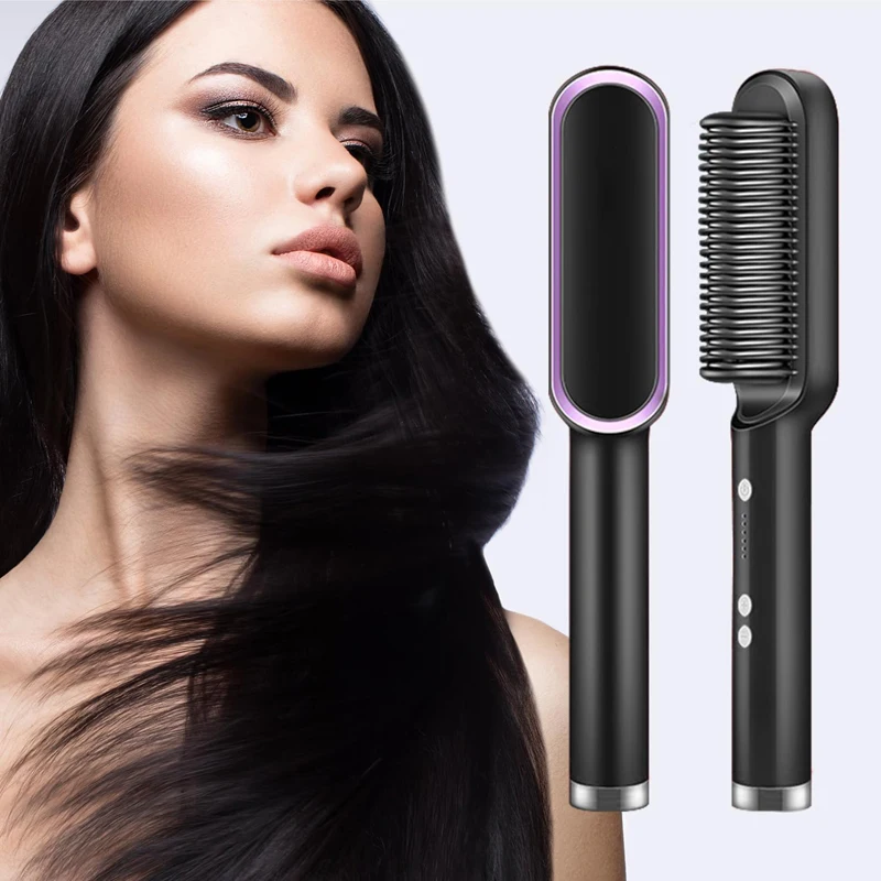 Barber Supplies Electric Hair Straightener Brush Oil-infused Hair Care Anti-frizz Negative Ion PTC Heating Ceramic Hair Culer