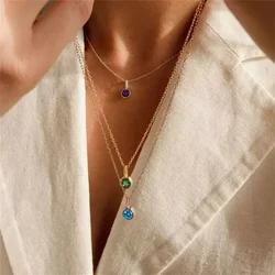 Boho Colorful Geometry Crystal Bead Pendant Necklace For Women Vintage Fashion Female Simple Gold-plate Metal Chain Jewelry Gift