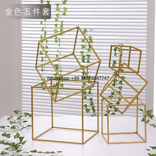 betterlove Wedding Flower Vase Stand Rectangle Gold Metal Flower Stand for Party Table Centerpiece