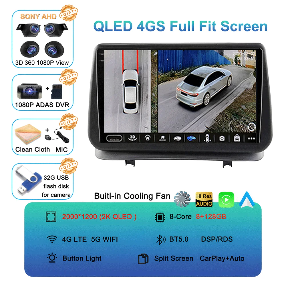 Android 16 Videospeler Carplay voor Renault Clio 3 Clio3 2005 2006 2007 2008 2009 - 2014 Multimedia autoradio WIFI+4G DSP Stereo