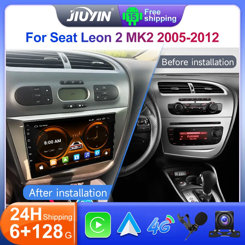 JIUYIN Android 13 autoradio multimédia pour Seat Leon 2 MK2 2005-2012 Carplay 4G GPS WIFI Navigation stéréo unité principale lecteur