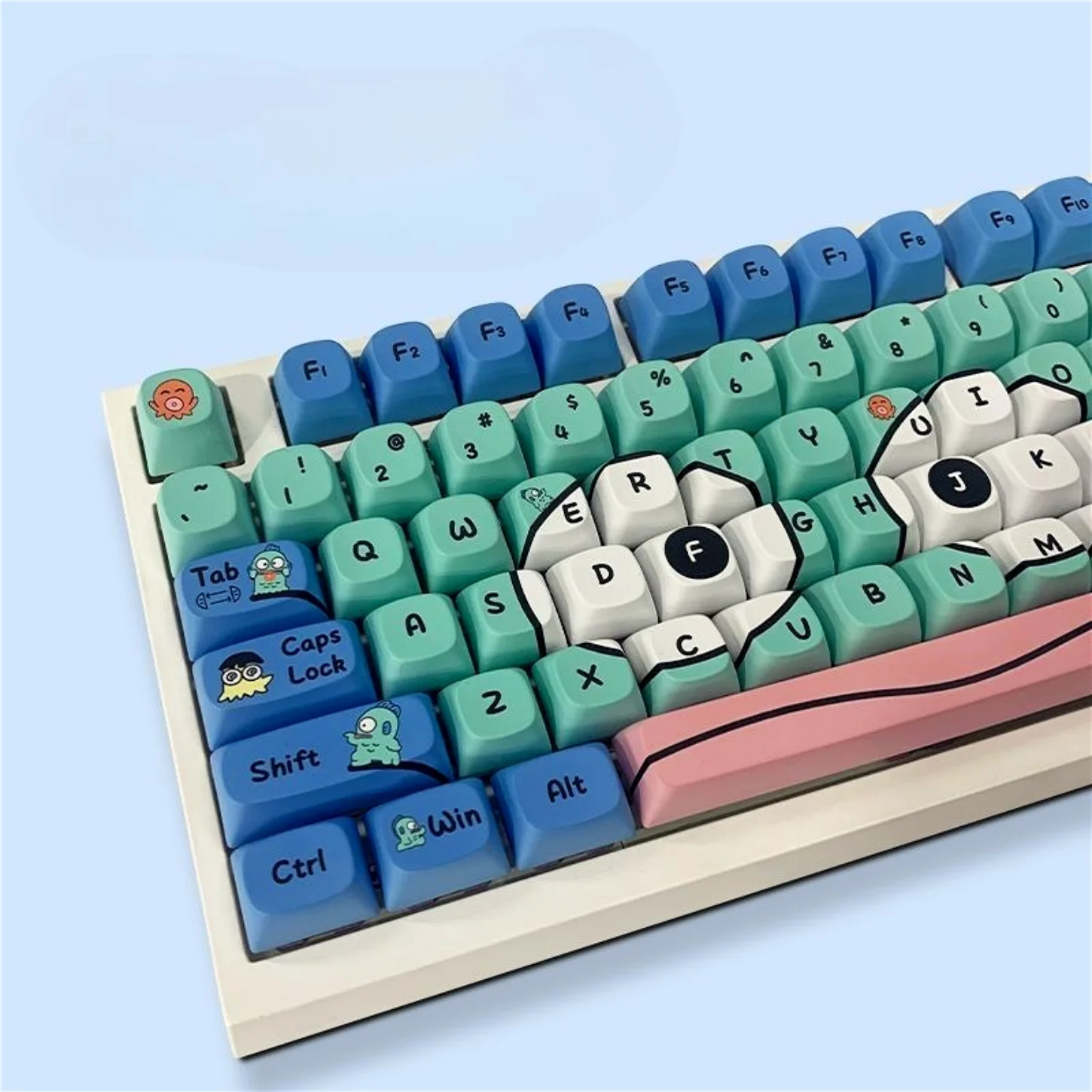 

Cute, Strange Fish XDA Keycap PBT 140 Keys, Customized for 60/84/98/108MX Switch Gaming Mechanical Keyboard