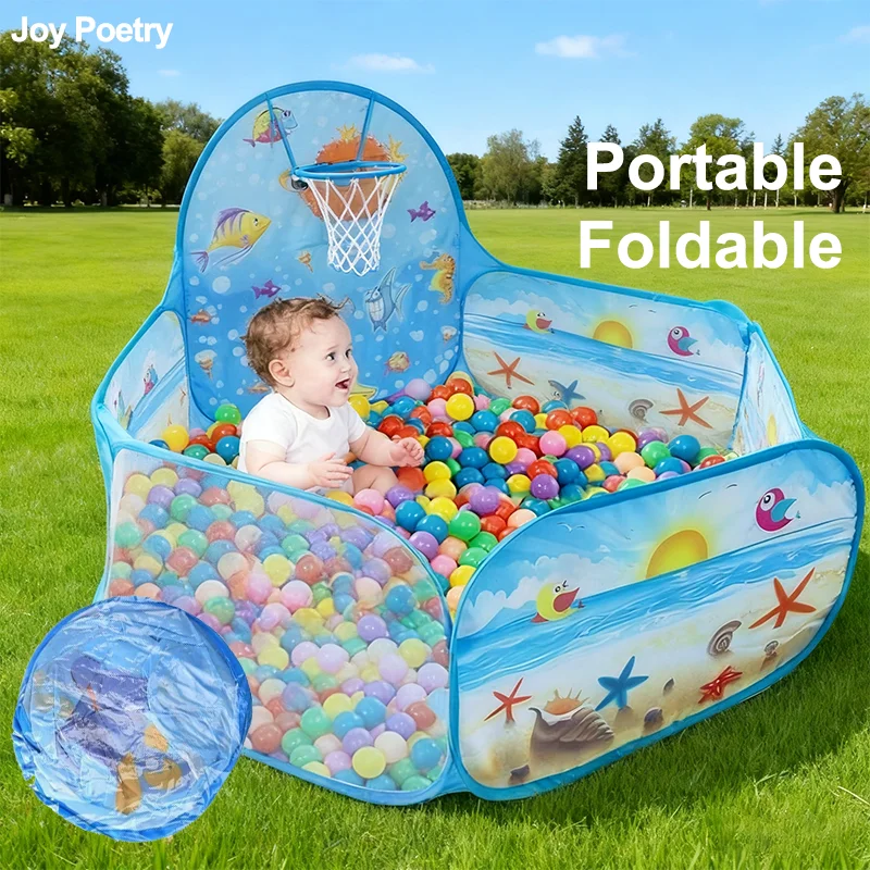 120cm Hexagon Children Ball Pool with Basket Hoop Portable Foldable Kid Playground Baby Indoor Outdoor Sport Educational Toys