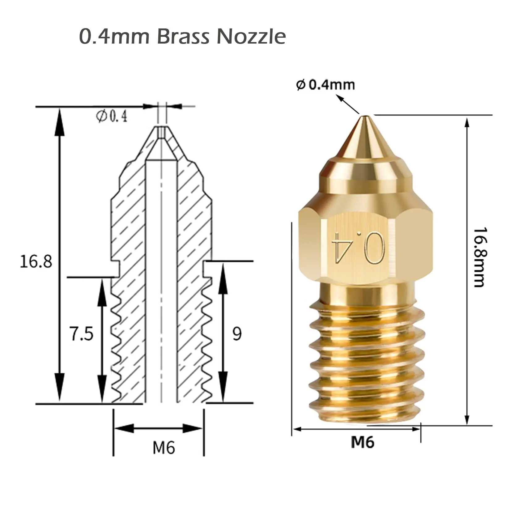 Creality Ender 3 Brass Nozzles 0.2/0.4/0.6/0.8/1.0mm for Ender 3/Ender 3 V2/3 Pro/3 Max /Ender 5/CR10 Series 3D Printer nozzles