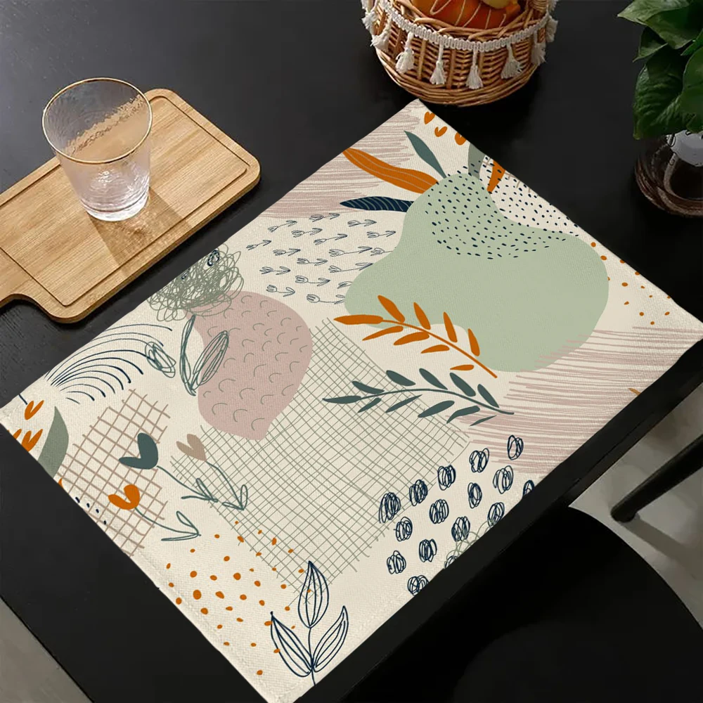 Nordic Ins Green Plants Print Linen Dining Table Mats Kitchen Placemat 30X40cm Coasters Pads Bowl Cup Mat