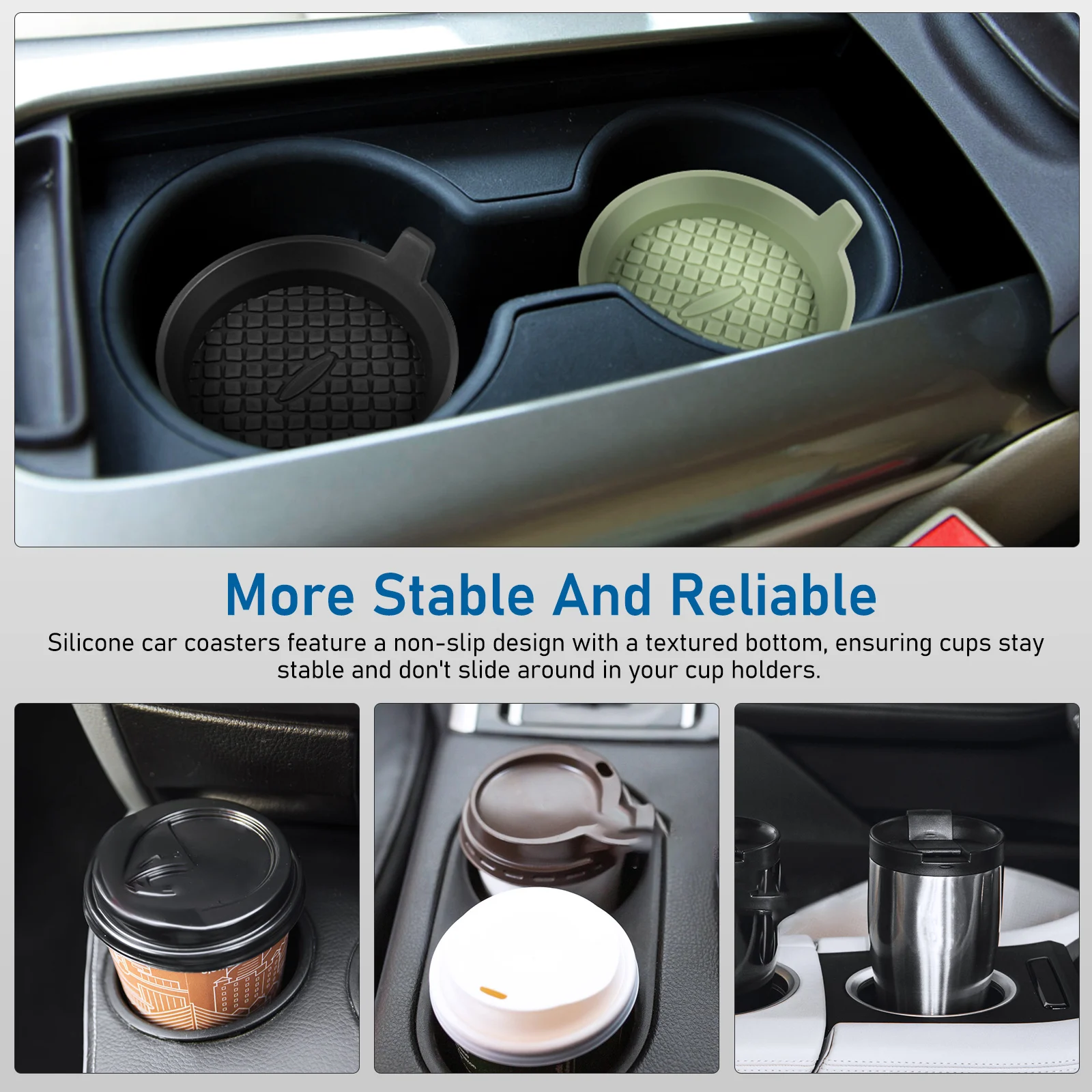 

4 pcs Silicone Car Coasters Non Slip Cup Holder Inserts Universal Size Drink Mats Stain Resistant Easy Clean Multiple Color