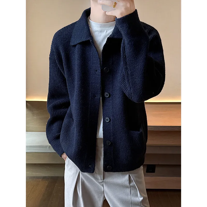 

Korean Sle Loose Knitted Open Cardigan Men's Casual Simple Autumn Spring Flap Collar Sweater Jaet Comfortable Lazy Sle