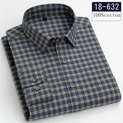 Camisa de manga larga para hombre, camisa informal de alta calidad, de talla grande, 100% algodón, con lijado, a cuadros, con un solo bolsillo