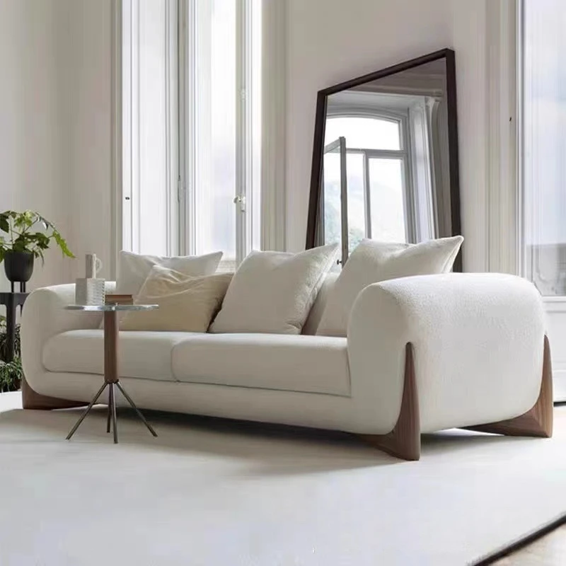 American retro velvet sofa chenille fabric French light luxury living room small apartment solid wood buckle sofa combination