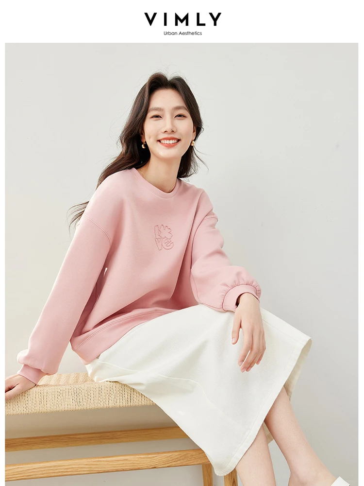 Vivly Women Lazy Style Drop Sleeve felpe 2024 Spring Letter ricamo Pullover allentato Casual Fashion manica lunga Top 30060