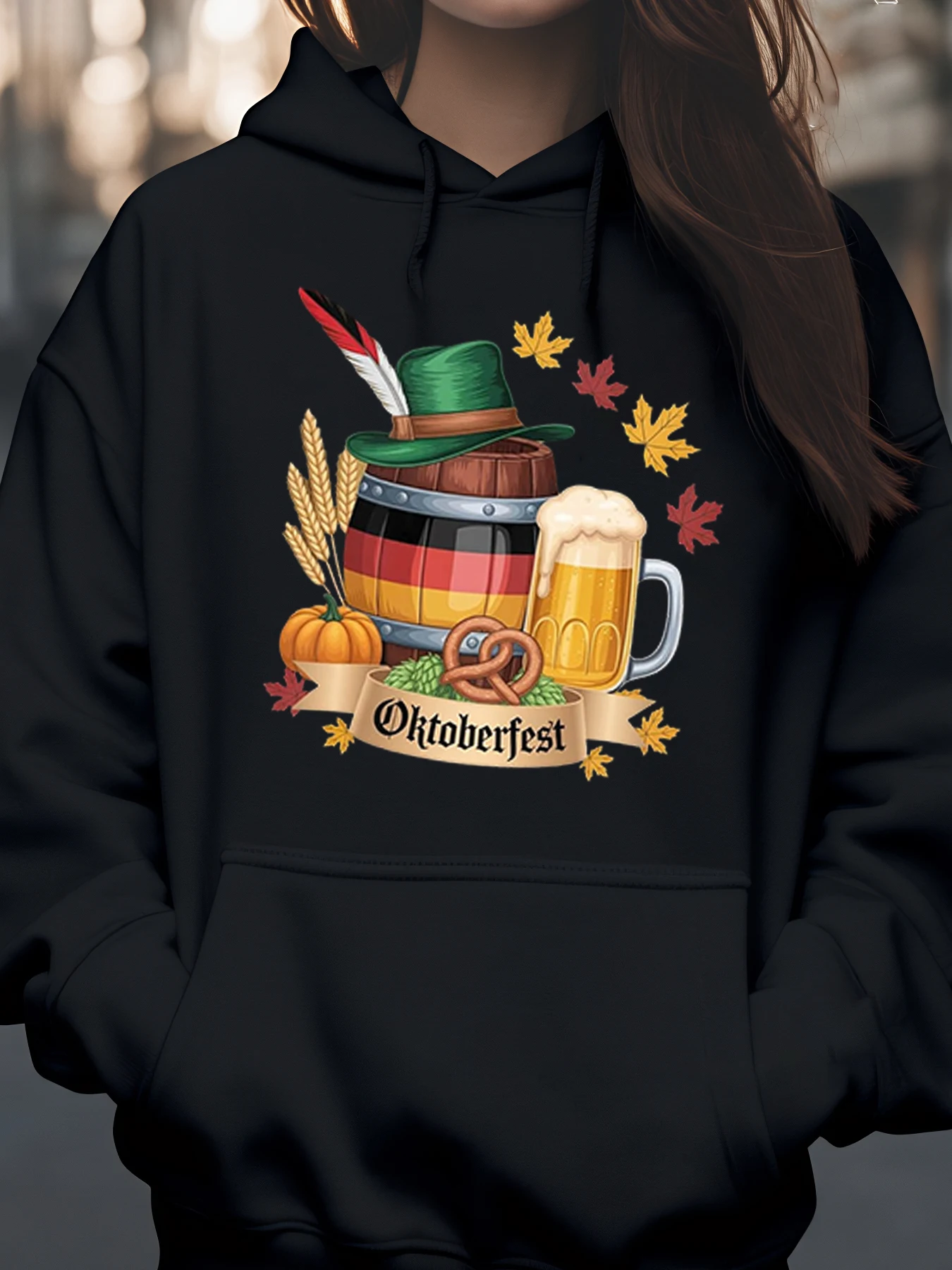 

Октоберфест Пивная бочка и худи с принтом Pretzel Фестивальная одежда для женщин