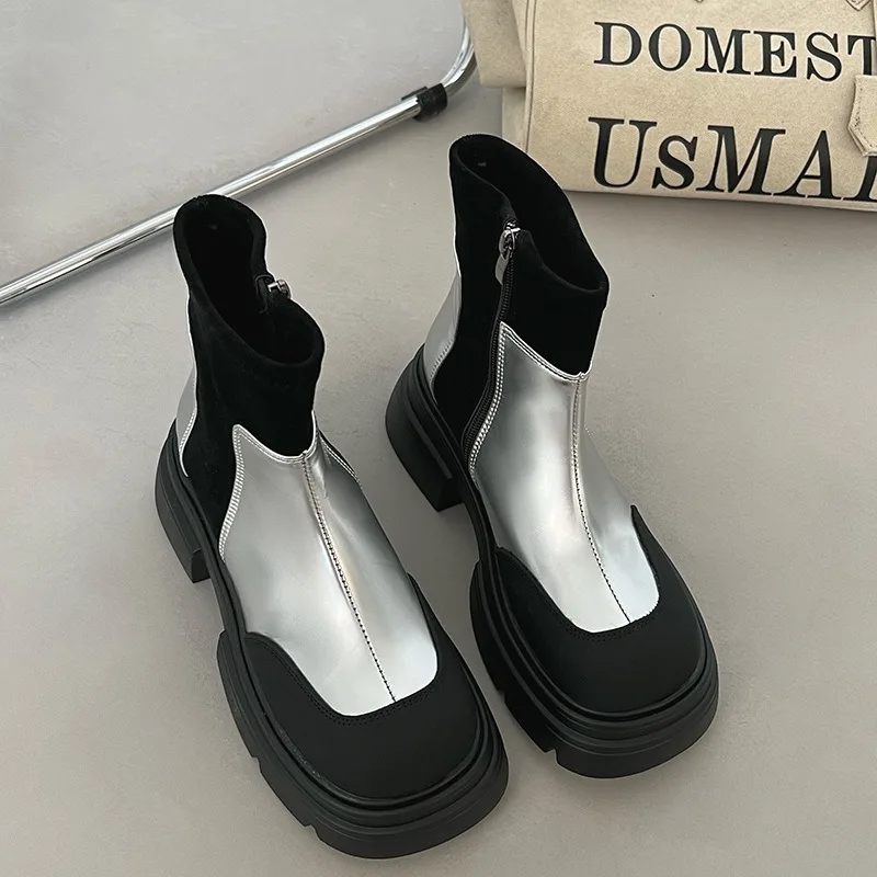 

Autumn Platform Chelsea Boots For Women Fashion Side Zippers Short Boots Female Elegant Thick Bottom Women's Winter Footwear