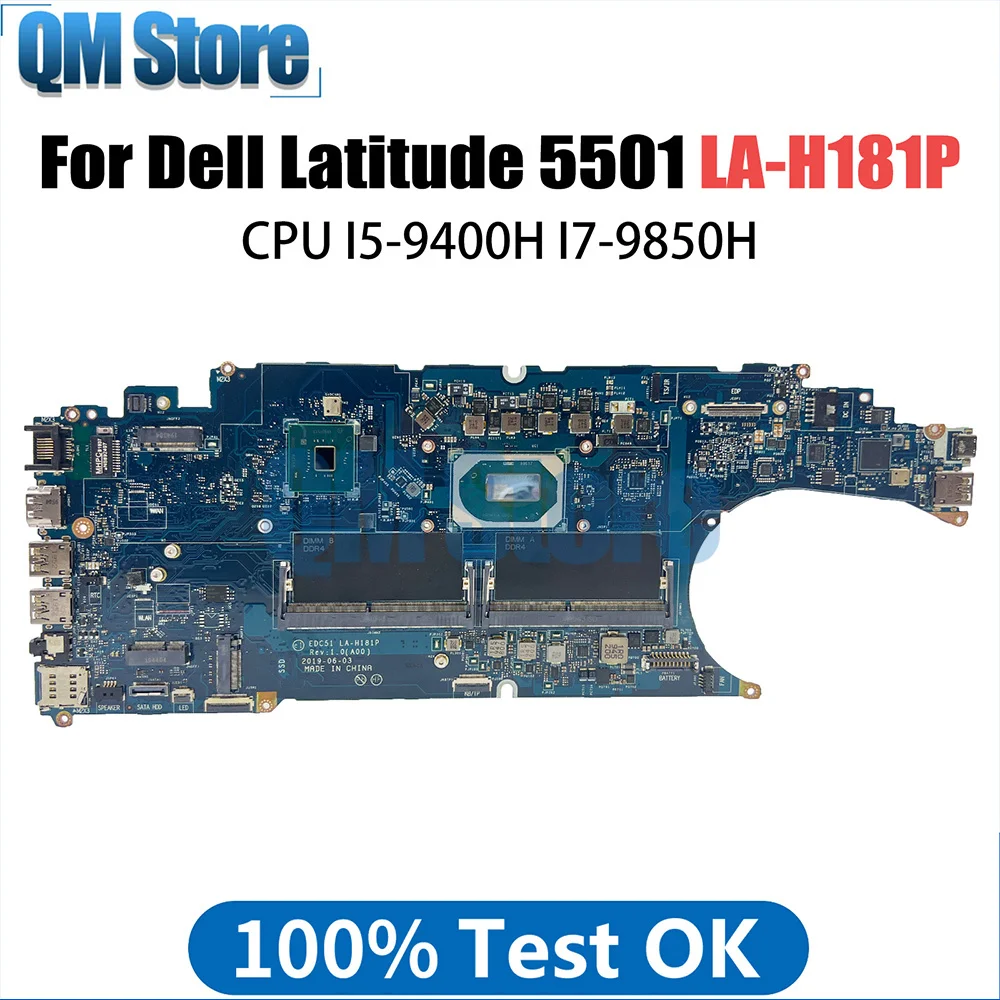 

CN-0VK2MW 0P5VKM For Dell Latitude 5501 Laptop Motherboard EDC51 LA-H181P I5-9400H I7-9850H CPU Mainboard Tested