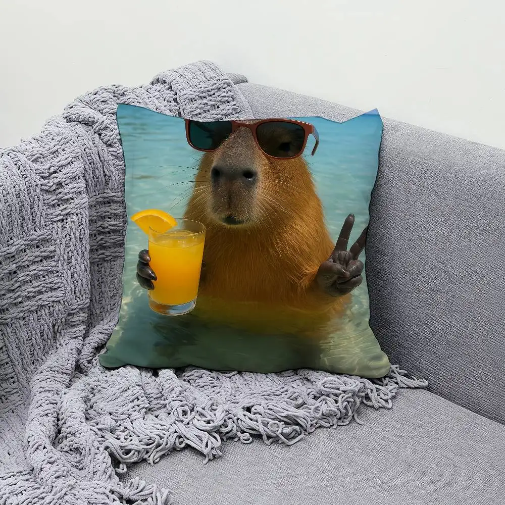 Cute Capybara Funny 30x30cm 45x45cm Pillow Case Decor Protective Covers Comfortable Soft For Sofa Living Room Home Office