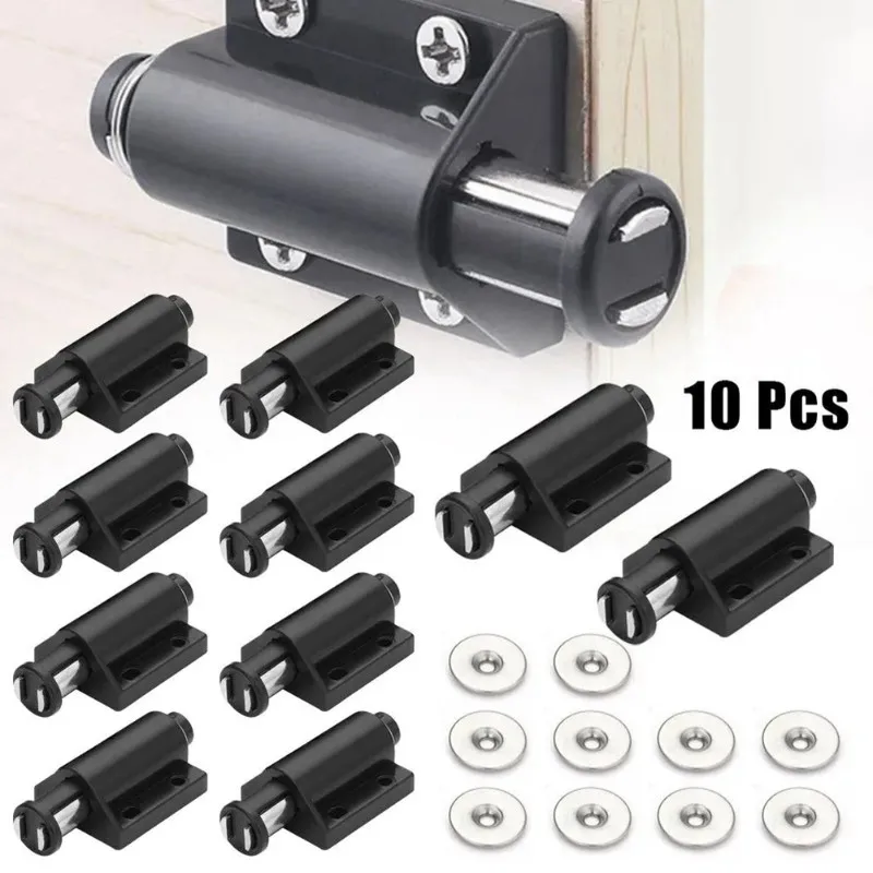 ABNM Magnetic Spring Latch For Cabinet Doors-Easy Push-To-Open Design, Mechanism Ideal For Cabinets-Black Furniture Hardware Set