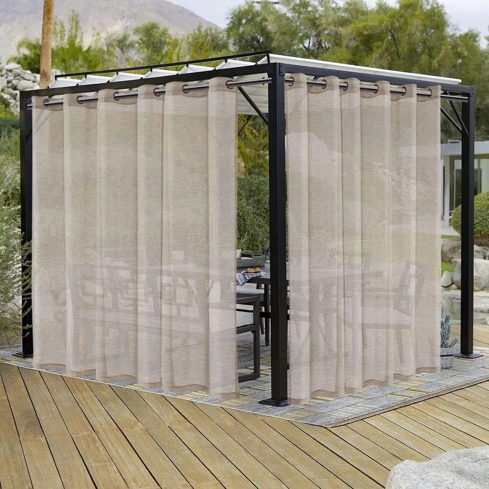 

Burlap Linen Look Outdoor Curtains for Patio 2 Panels Waterproof Sheer Curtains for Pergola, Porch, Cabana and Gazebo Grommet I