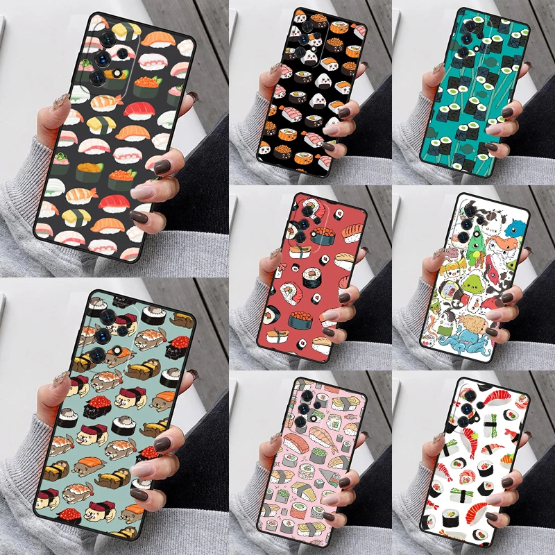 Food Sushi Phone Case For Samsung Galaxy S23 S21 S20 FE S24 S22 Ultra Note20 S10 S9 S8 Plus A40 A52 A12 A13 A53