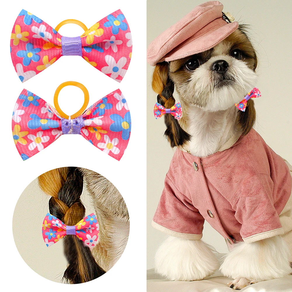 10/20pcs Dog Grooming Bows Mix Colours Cat Dog Hair Bows for Small Dog Grooming Pet Hair Accessories Rubber Bands Pet Supplies