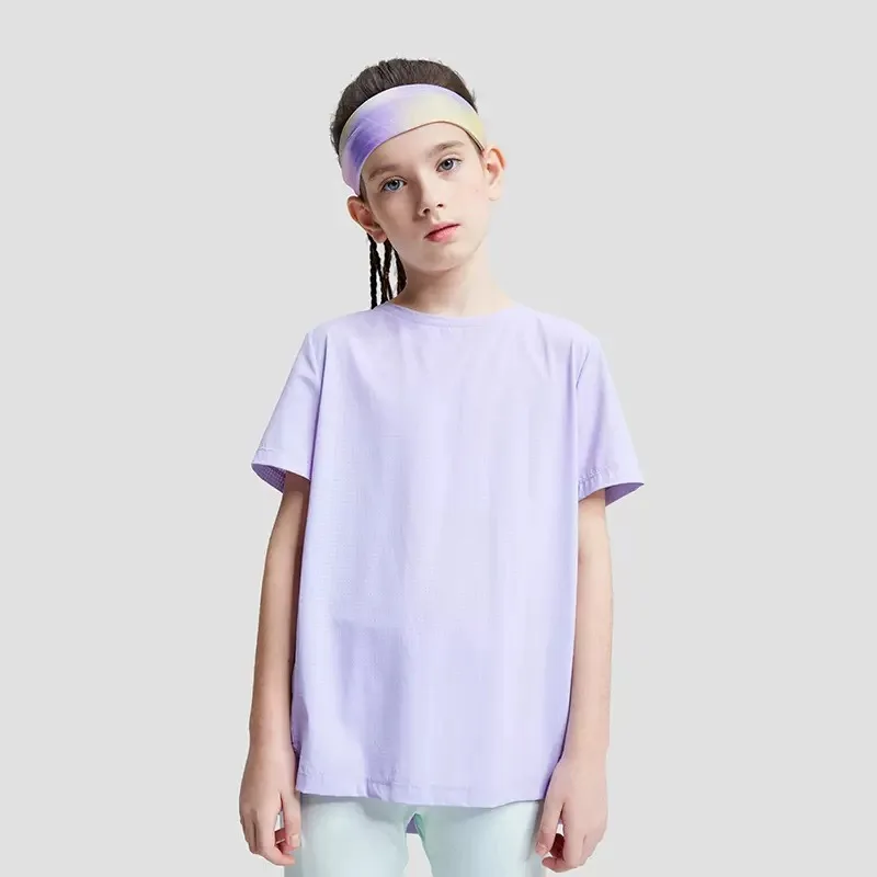 Camicie sportive per ragazze della gioventù T-shirt sportive per bambini ad asciugatura rapida Camicia da yoga a maniche corte per bambini Maglietta da corsa Allenamento Activewear Top