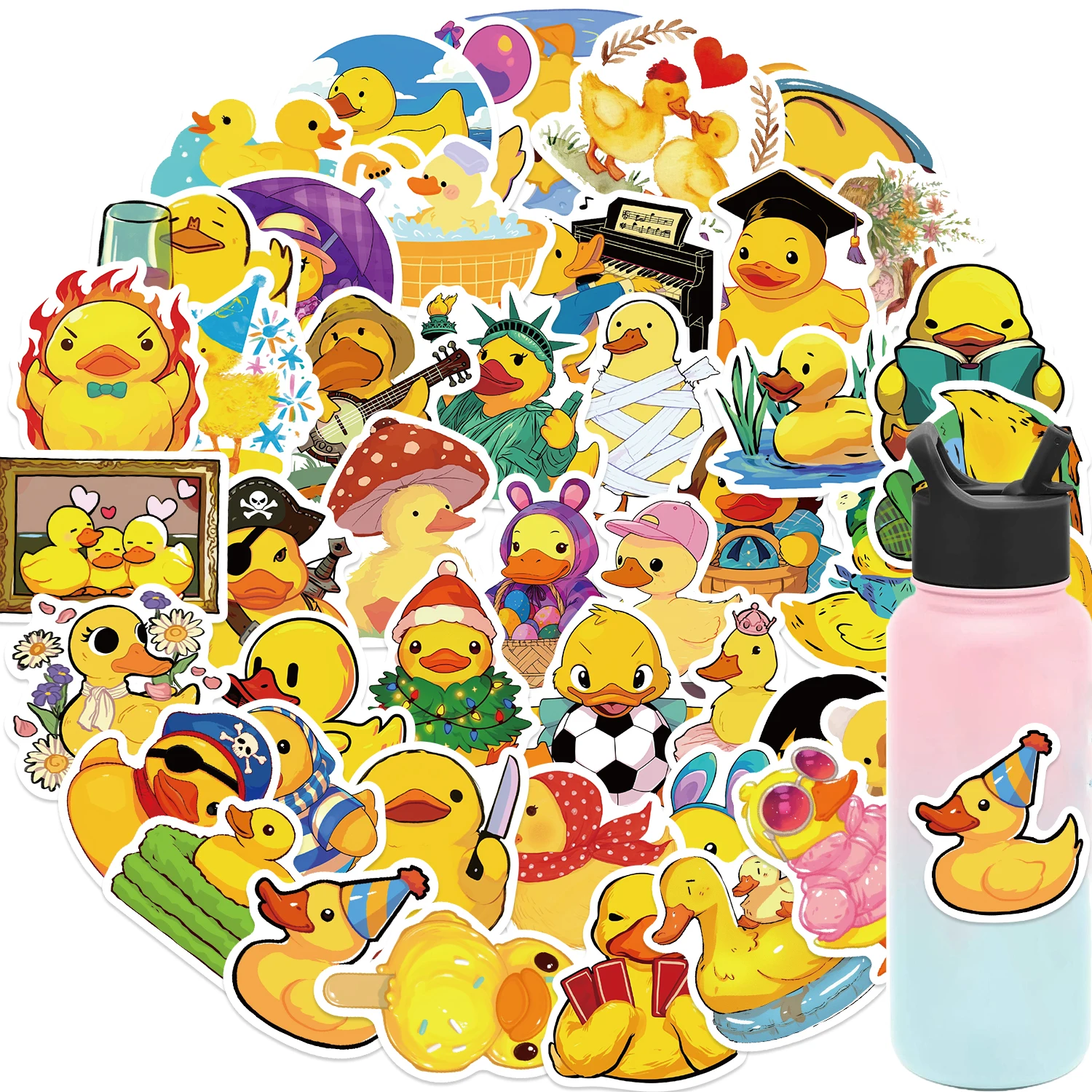 50pcs Cartoon Little Yellow Duck Graffiti Sticker Toy For DIY Scrapbook Phone Fridge Laptop Luggage Car Waterproof Sticker Decal