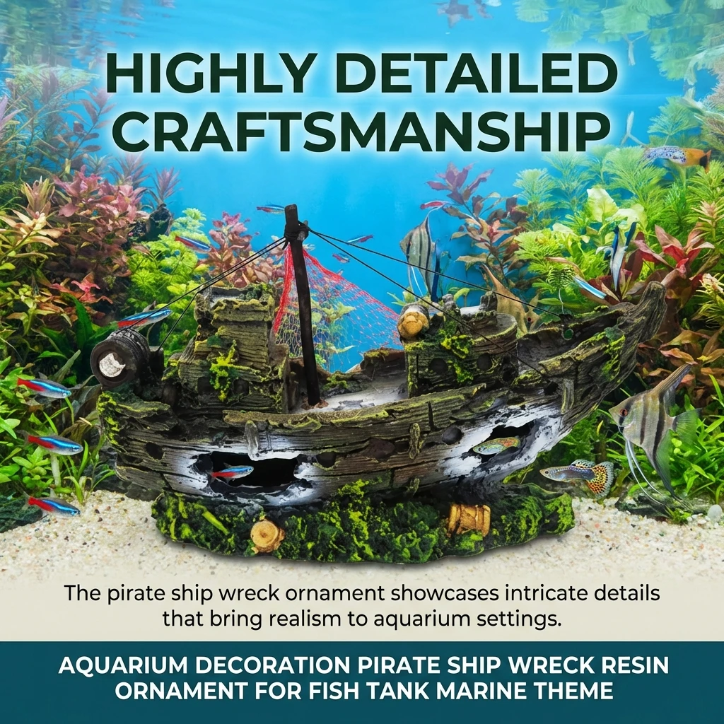 

Aquarium Sunken Ship Decoration Resin Fishtank Ornaments Hideout for Hermit Retro Boat Statues Landscape Decoration