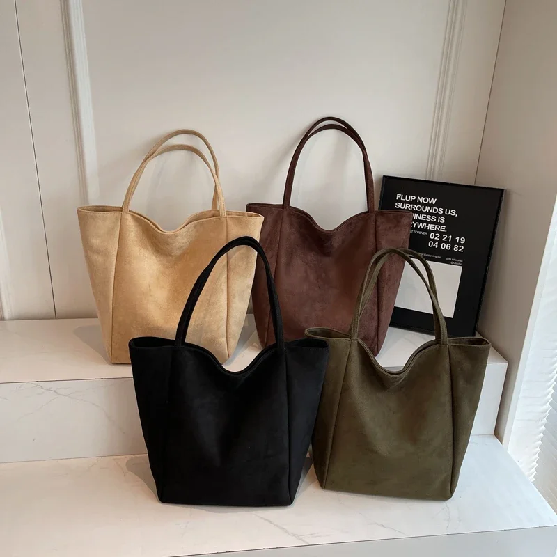 

Новые однотонные стильные дизайнерские сумки на плечо из искусственной замши и искусственной кожи, 2026, высококачественные сумки-тоут большой вместимости с уникальным дизайном для женщин